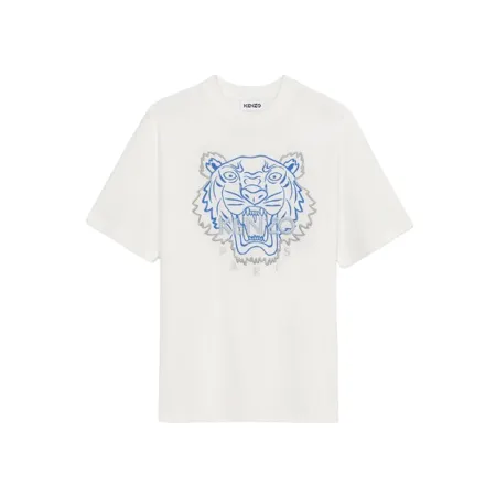 Kenzo Blue White Matte Embroidery Tiger Tee